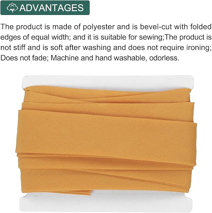 MECCANIXITY 1 Inch Double Fold Bias Tape Continuous Bulk Cotton Bias Tape for Sewing Seaming Quilting Hemming Binding Crafts (Dark Yellow 6 Yards)