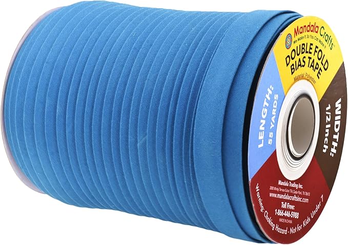 Mandala Crafts 55 Yards 1/2 Inch Steel Blue Double Fold Bias Tape for Sewing - Bias Binding Tape for Quilting Binding, Hemming, Seam, and Fabric Piping