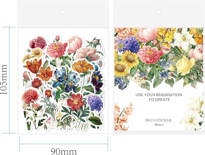53-Piece Vintage Floral Washi Stickers – Retro Watercolor Aesthetic Botanical Flower Scrapbooking Stickers for Journals, Card Making, Decorative Art Crafts Projects
