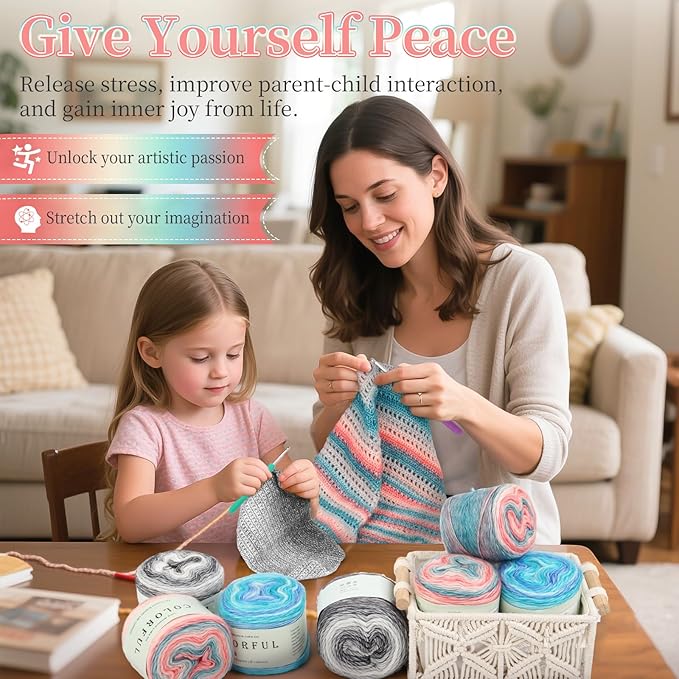 Aeelike Gradient Yarn for Crocheting, 3 Skeins Cake Yarns 100g (3.52 oz) 245m (267 Yards) # 3 Light Weight - Super Soft Ombré Fairyland Yarns for Making Colorful Crafts, Blue Pink Gradient