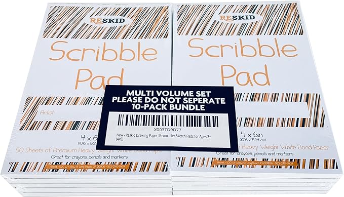 Reskid Drawing Paper Pad (4 x 6 inches) - 50 Sheets, 10-Pack Coloring Art Pads for Kids, Sketch Kids (4x6 (10PACK))