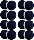 HOMBYS Navy Blue Chunky Chenille Yarn for Hand Knitting,Fluffy Soft Jumbo Yarn Crocheting,Super Bulky Big Yarn for Chunky Blanket,Large Thick Arm Knitting Yarn,8 Pack Plush Yarn