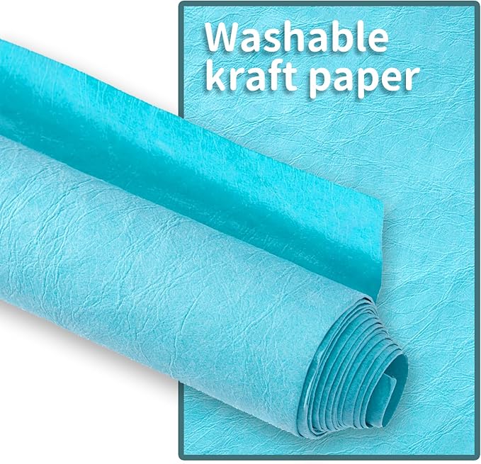 GONGZITEM Washable Kraft Paper Roll 19.5" x 58.5" – Sewable Kraft Paper Fabric for DIY Bag Making, Tote & Lunch Bags – Leather-Like Craft Material (GZ08)