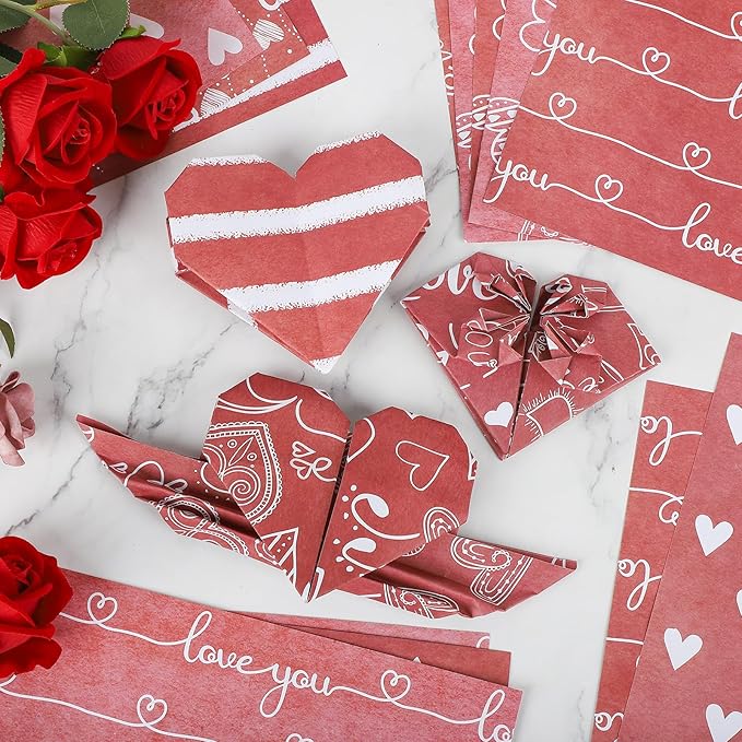 Valentines Pattern Paper Double Sided Valentine Decorative Scrapbook Craft Paper,Love Heart Red Black Cardstock for Valentines Craft Supplies Card Making Scrapbook(12 Design,24 Sheet,11 x 11 Inch)