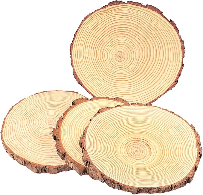 4 PCS 10-12 Inch Natural Wood Slices, Unfinished Pine Wood Circles with Barks for Coasters, DIY Crafts, Christmas Rustic Wedding Ornaments and Centerpieces,by GNIEMCKIN