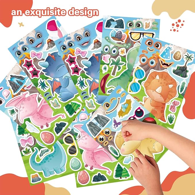 DUJAA 24 Multicolor Cartoon Cute Dino Dinosaur Stickers for Kids & Toddlers, Waterproof Vinyl Stickers for Wardrobe, Luggage, Backpack & Indoor Use