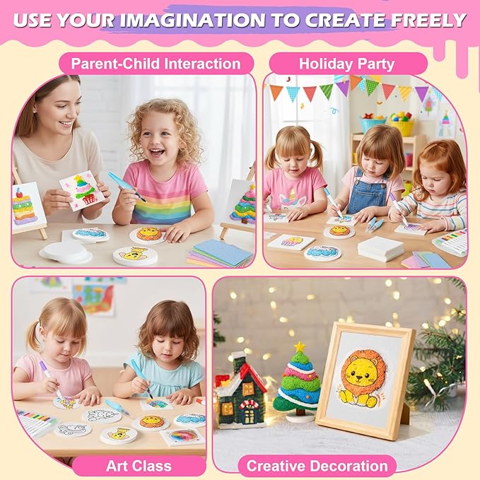 80 Pcs Magic 3D Foam Texture Painting Kit, Magic Puffy Paint Kit, Including 48 Pcs Foam Texture Paper, 24 Colors Acrylic Marker Pen, 4 Drawing Templates, 2 Water Brushes, Art Painting Kits (Pink)