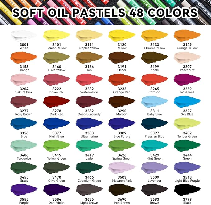 Arrtx Artist Oil Pastels 48 Colors Set, Soft Oil Pastel Vibrant and Creamy, Professional Oil Pastel Crayons Set Art Supplies for Artist and Beginners