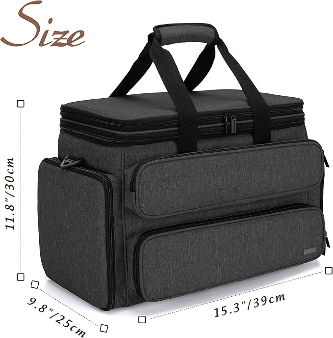 Yarwo Knitting Yarn Bag, Portable Crochet Storage Tote with Double Top Cover and Yarn Holes for Knitting Needles(Up to 14”), Unfinished Projects and Skeins of Yarn, Black