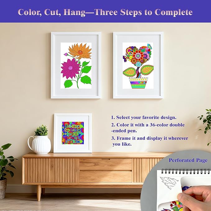 Adult Coloring Book Set with 36 Dual-Tip Markers, 30 Patterns Spiral Bound Coloring Book for Adults Relaxation, Crafts for Adults Women, Anxiety Relief Mindfulness Relaxation Gifts for Adult
