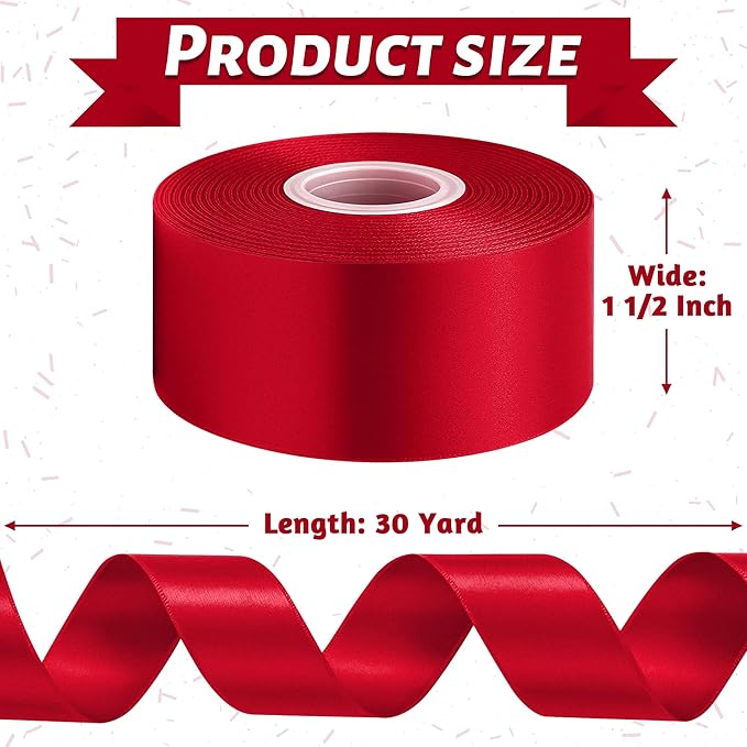 Fullive 1 1/2 Inch Ribbon for Gift Wrapping, 30Yards Wine Red Christmas Tree Ribbon, Polyester Ribbons for Flower Bouquet for Wedding Christmas Decoration DIY Bows Wrapping Bouquet Floral Arrangements