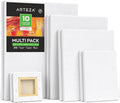 ARTEZA Stretched Canvas Multipack of 10 – 4x4, 5x7, 8x10, 9x12, 11x14 Inch Blank White Canvases for Acrylic, Oil, Gouache – Cotton, Pre-Primed