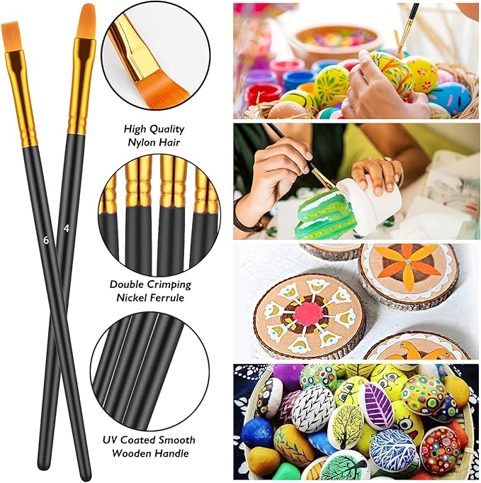 Paint Brush Set, 10 Pcs Paint Brushes for Acrylic Painting, Round Pointed Tip Detail Small Paint Brush for Oil Watercolor Canvas Face Body Boards Rock, Adult Drawing Arts Crafts Supplies, Black