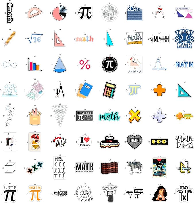 BulbaCraft BulbaCraft 100Pcs Small Math Stickers - Funny Math Gifts for Women and Men, Mathematics Gifts for Women & Men