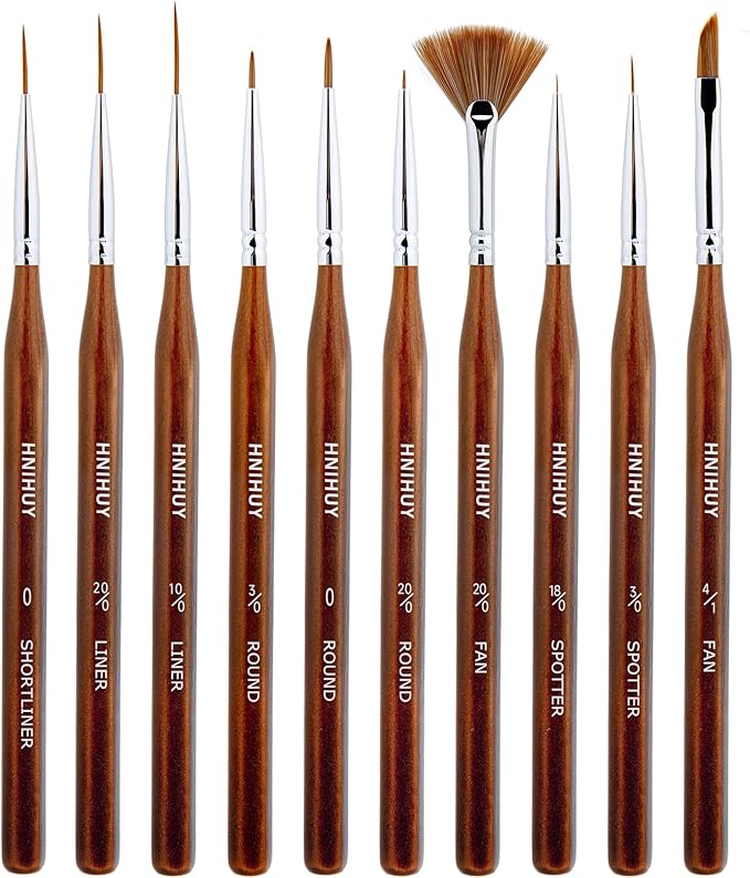 HNIHUY Detail Paint Brushes Set 10pcs Miniature Brushes for Fine Detailing & Art Painting - Acrylic, Watercolor, Oil, Models