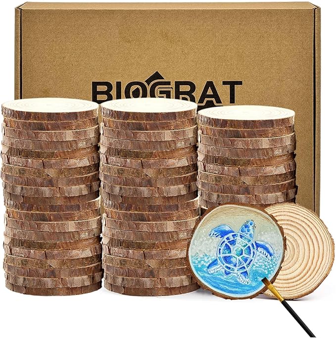 60 Pcs Wood Slices 2.4-2.8 Inch, Wooden Discs for Crafts