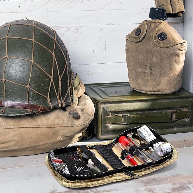 Suncalla Military Survival Sewing Kit Tactical with Buttons Durable Nylon Portable Small Sewing Kit for Men Women Complete Thread Needle Repair Tools for Travel Field Emergency(Brown,1)