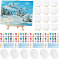 Qilery 12 Set Acrylic Paint Kit Mini Stretched Canvas with Easel, Acrylic Paints Strips, Brushes, Palette, Art Set for Kids Adults Classroom Birthday Party Favors(6 x 8 Inch)