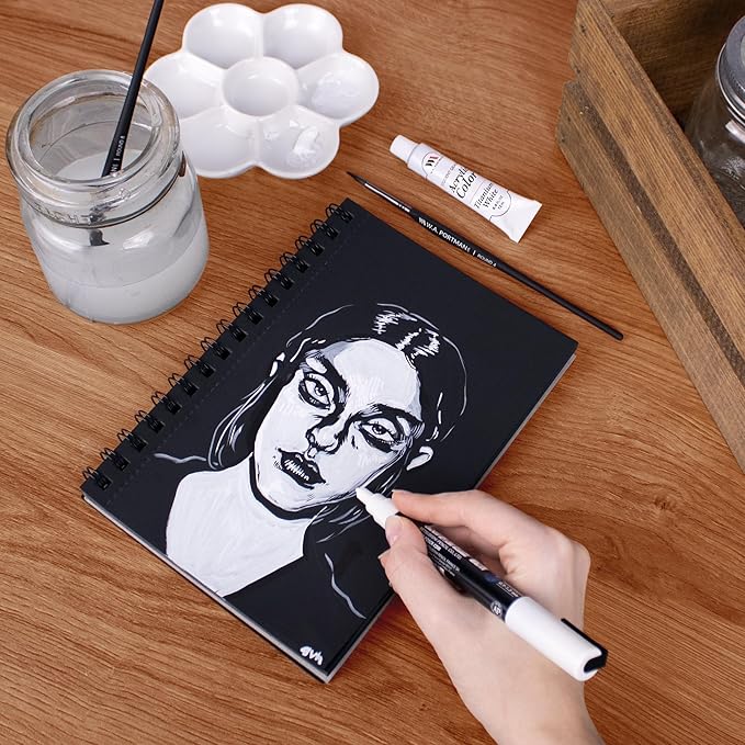 WA Portman Black Paper Sketchbook A5 (6" x 8.25") – 140 GSM Acid-Free Black Sketchbook for Drawing – 60 Pages (30 Sheets) Drawing Pad Journal – Mixed Media Sketch Pad for Kids & Adults