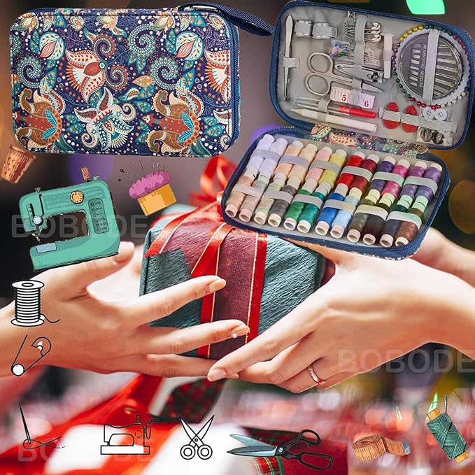 130 PCS Paisley Printing Sewing Kit with All Sewing Supplies Accessories, Professional & Travel Sewing Set for Adults, Emergency Home Use