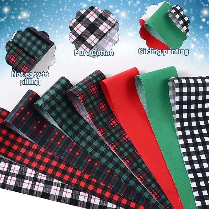 40 Pcs Christmas Buffalo Plaid Cotton Jelly Fabric Strips Green Red Tartan Bundles Strips for Quilting Crafting Christmas Classic Plaid Precut Patchwork for Sewing DIY Crafts