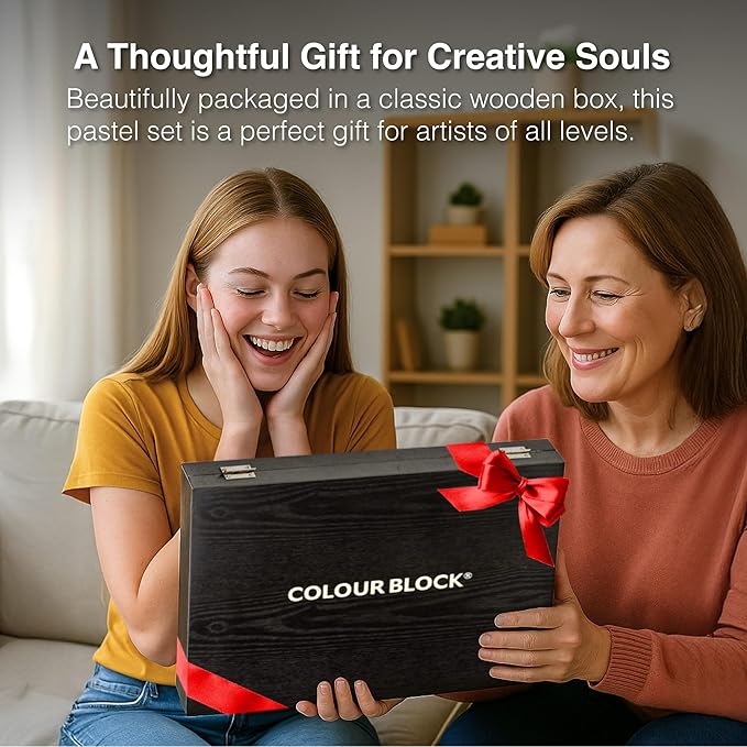 COLOUR BLOCK Soft Pastels for Artists - 100 Colors Square Chalk Pastels Set in Wooden Box - Vibrant Pigments Art Kit for Painting, Drawing, Sketching, Hobbyists, Students.