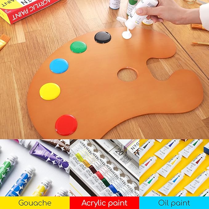MEEDEN Wood Paint Palette - Artist Wooden Painting Palette for Oil & Acrylic, Ergonomic Palette with Thumb Hole, Oval Shape