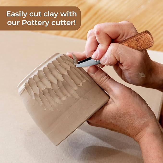 VTUNA Ceramic Trimming Tool, Hardwood Handle and Stainless Steel Cutting Blade Clay Sculpting Tool, Trimmer for Potters, Item for Pottery Making.