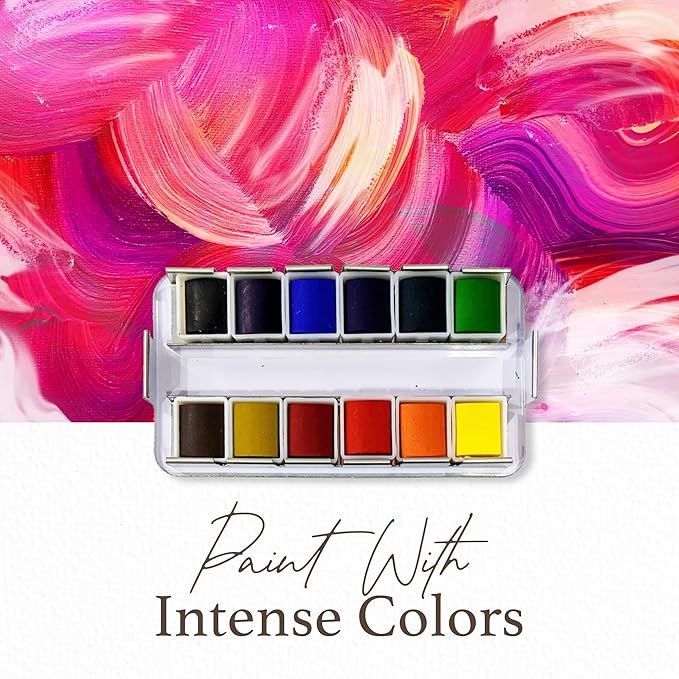 SCHPIRERR FARBEN – Watercolor Paint Set with Rich Pigment, Watercolor Set for Adults and Children, Portable Painter Palette in a Tin Box with a Metal Ring, 12 Vivid Colors