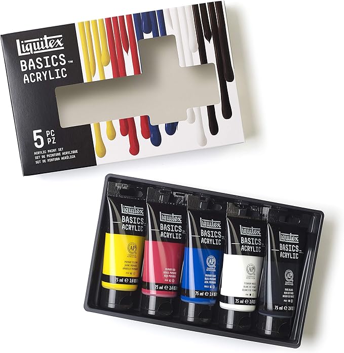 Liquitex BASICS Acrylic Paint Set, 5 x 75ml (2.4-oz) Tube Paint Set