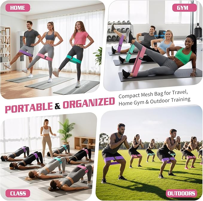 3/15PCS Fabric Resistance Bands for PT& Yoga Class, Athletes Training, Home Gym Exercise, Non-Slip Booty Bands Bulk Set for Glute, Leg Bands for Women, 3 Resistance Levels with Carry Bag