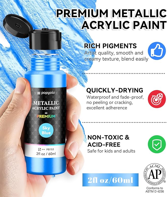 64 PCS Metallic Acrylic Paint Set with 12 Brushes, 2 Knives & Palette, 48 Colors (2oz/60ml) Art Craft Paint for Adults Kids Artists Beginners, Canvas Ceramic Rocks Wood Painting Kit Art Supplies