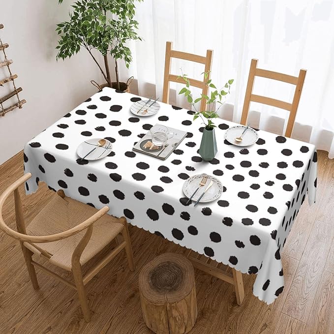 Black White Polka Dots Rectangle Tablecloth Boho Black Spots Doodle Table Cloth Dining Table Cover for Home Kitchen Restaurant Party Buffet Picnic 54 x 72 Inch