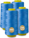 Azure Blue Serger Thread, All-Purpose Thread for Sewing, Thread, Polyester, 4 Cones of 3000 Yards Each Spool for Sewing Machine