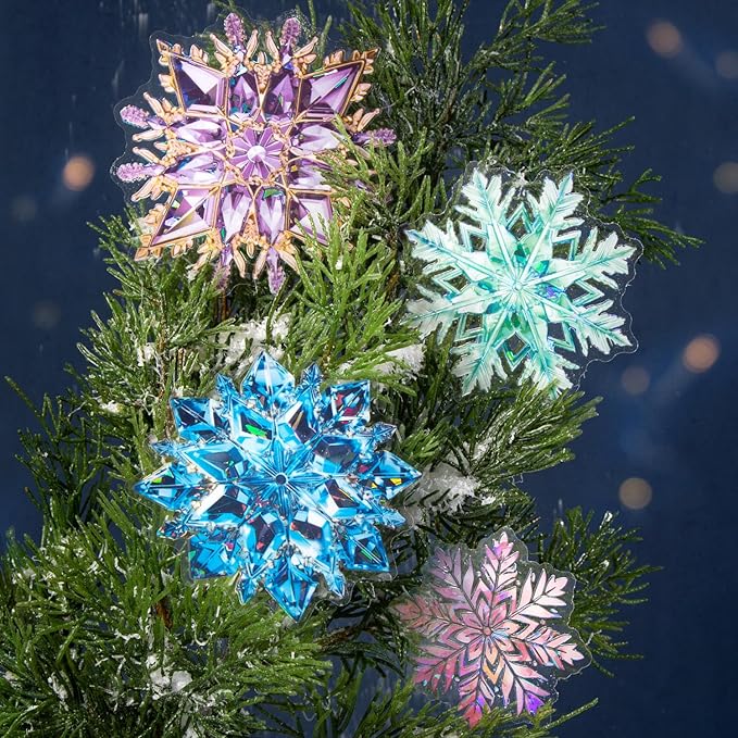 Yoksas Holographic Ice Crystal Snowflake Stickers - 60 Pcs Large Clear Snowflake Stickers for Scrapbooking, Journaling, Planners, Resin Art Supplies