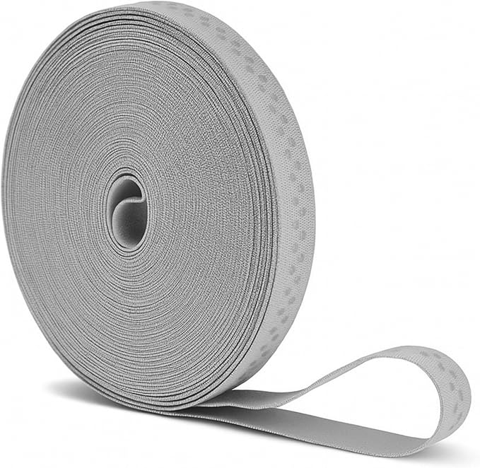 Mandala Crafts 0.5 Inch Elastic Silicone Gripper Tape for Clothing - 10 Yds Dotted Non Slip Elastic Band for Sewing - Gray Silicone Flat Fabric Stretchy Ribbon Straps