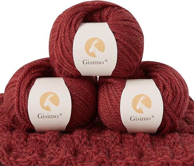 100% Merino Wool Yarn 3-Ply Luxurious and Soft Yarn for Hand Knitting & Crocheting (Roman red, 3Balls)