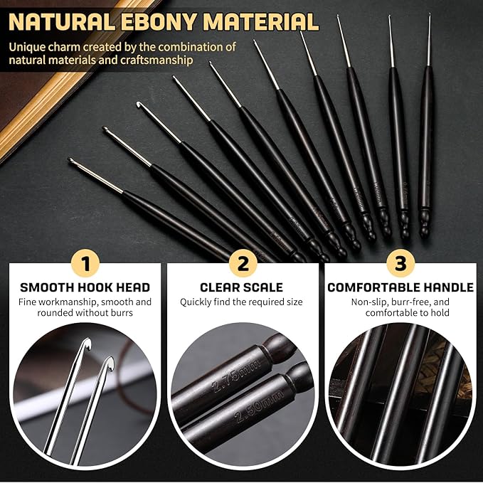 Hssugi Crochet Hooks, 6PCS 2.5mm, 2.75mm, 3.0mm Small Crochet Hooks for Arthritic Hands, Ergonomic Hook Knitting Needles for Beginners DIY, Experienced Lovers