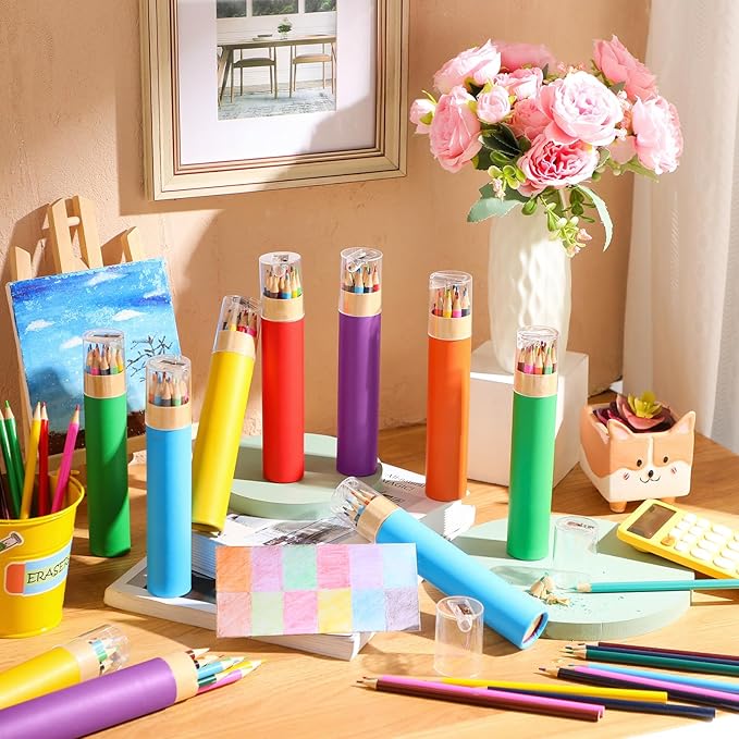 24 Pack Christmas Colored Pencils Gifts Bulk with Sharpener, 12 Color Travel Portable Presharpened Pencil Pack, Colored Pencils Set for Adults Christmas Charity Arts Supplies Painting