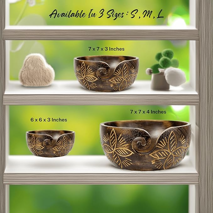 Nagina International Exquisite Yarn Ball Storage Bowls | Hand Painted Lovely Decor Yet Functional Yarn Dispenser (Small (6 x 3 x 6 Inches), Forest Fire)