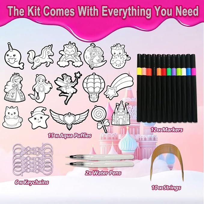 skyenchant 3D Foam Painting Kit for Kids, DIY Aqua Puffing Art to Inflate, Creative Gift for Girls & Boys Ages 4-10, Christmas Birthday Travel Present（Princesses & Unicorns）