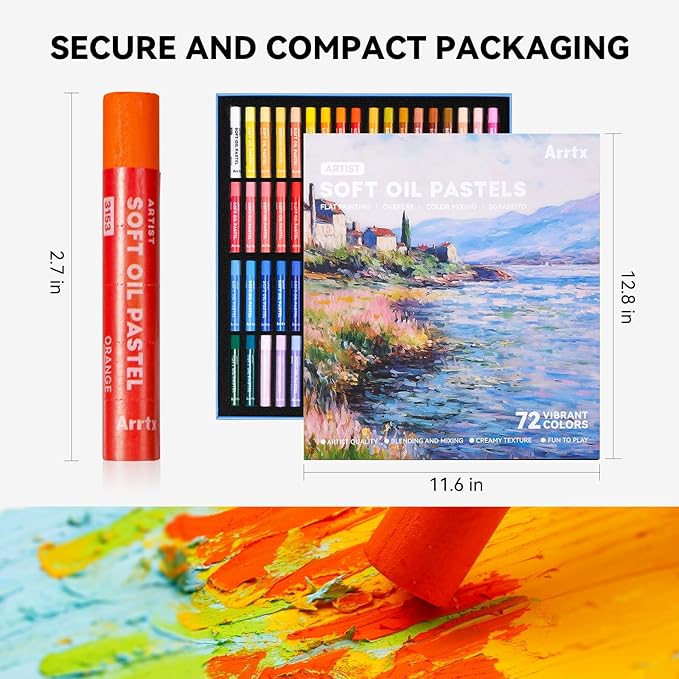 Arrtx Oil Pastels for Artists, 72 Colors Soft Oil Pastels Vibrant and Creamy, Art Pastel Crayons Art Supplies for Professional and Beginners