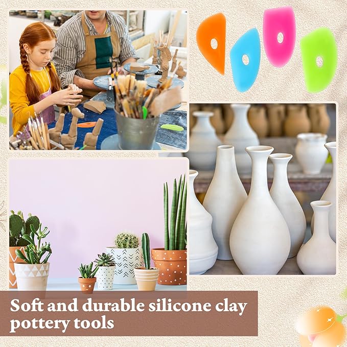 Sherr 12 Pcs Soft Rubber Rib for Pottery Clay Silicone Ceramics Tools Multi Styles Pottery Rubber Clay Ceramic Ribs for DIY Smooths Shapes Sculpting Ceramics Tool(Charming Style,Bright Color)