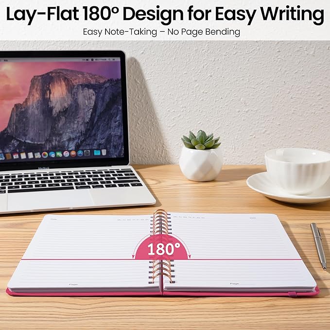 CICPAP Lined Spiral Journal Notebook, A5 College Ruled Notebook for Journaling, Note-Taking, and Daily Planning, Durable Hardcover with an Elegant Design, Rose Red