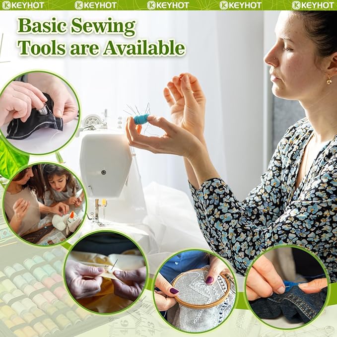 KEYHOT Sewing kit Basic,Needle and Thread Kit,Travel Small Sewing Machine Supplies for Adults Beginners Men, Home Travel Emergency Including Scissors Measure Tape Needle Threader (200pcs)