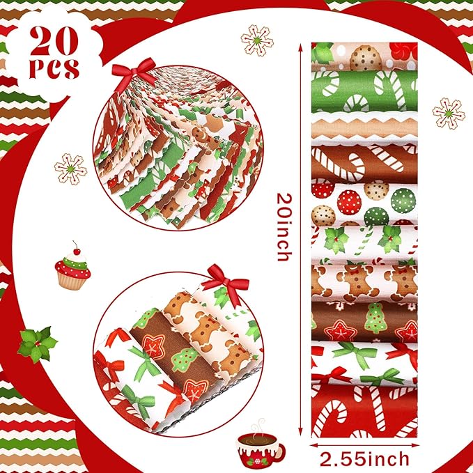 Ganeen 100 Pcs Christmas Red and Green Quilting Fabric Roll 2. 56 Inch Fabric Squares Jelly Patchwork Precut Strips Bundles for Holiday Materials Craft DIY Sewing Cloths