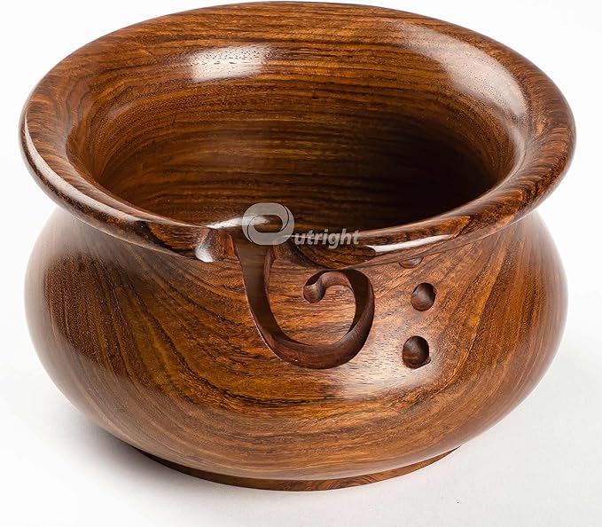 INTAJ Large Wooden Yarn Bowl Cute Rosewood Yarn Holder for Knitting and Crocheting, Crochet Gift for Knitting Lovers, Wooden Yarn Spinner for Crochet -Christmas Gift Ideas for Mother's Day, Her, Wife