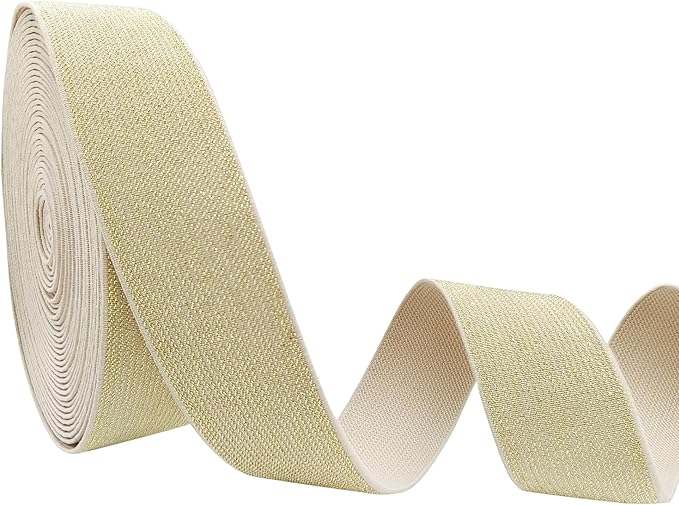 Glitter Yellow Knit Elastic Band for Sewing 1-1/2inch 5 Yards Metallic Gold Ribbon Trims Spool Non-Slip Heavy Elastic Stretchy Strap for Pants Waistband-Wigs-Skirts-Craft Projects