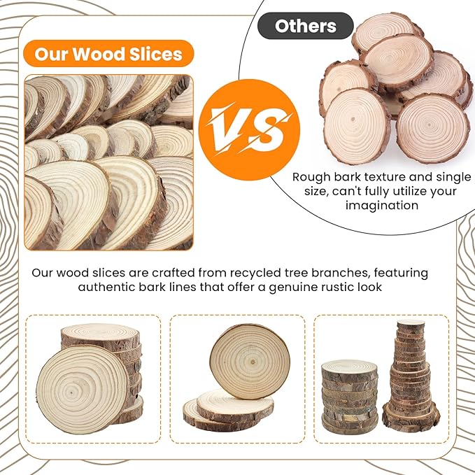 30Pcs 1.2"-3.1" Unfinished Natural Wood Slices, Round Wood with Tree Bark Discs Circles Cookies for DIY Arts & Crafts, Coaster, Christmas Ornaments, Rustic Wedding Decoration