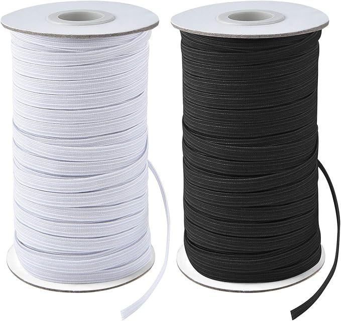 Coopay 160 Yards Length 1/8" Width Elastic Bands Flat Elastic Cord Rope Heavy Stretch Spool Knit for Sewing DIY Projects, Arts & Crafts, 2 Rolls, 80 Yards/Roll (Black and White, 1/8 Inch)